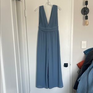 Lulu’s Blue Deep V Jumpsuit